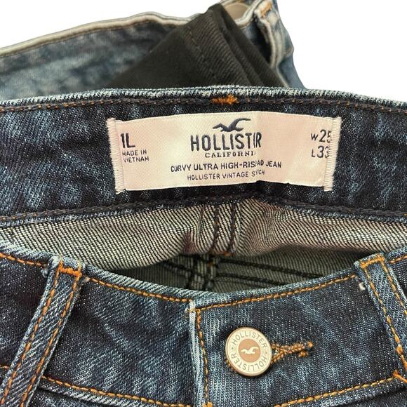 Hollister 25 x 33 Curvy Jeans Ultra High Rise Dad Jean Dark Blue Vtg Stretch - Picture 2 of 9